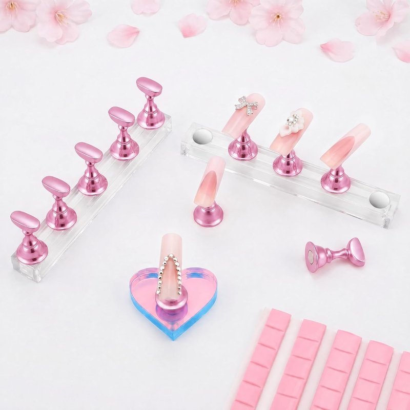 Magnetic Nail Stand for Press-On Nails | Reusable Holder for DIY Nail Art - Pink