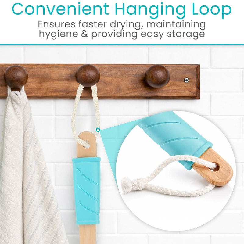 Vive 17” Shower Loofah with Long Handle - Exfoliating Back & Body Scrubber for Men & Women - Luffa Sponge on a Stick for Bathing, Cleaning - Includes Extra Handheld Lufa, Hook & String to Hang on Wall