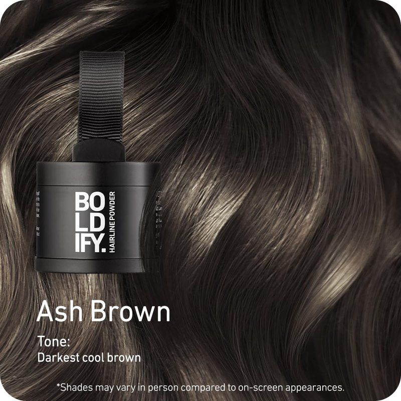 BOLDIFY Hairline Powder - Water-Resistant Root Touch Up Hair Color for Gray Coverage - 24-Hour Stain-Proof, Mess-Free Hair Powder for Thinning Hair - Ash Brown