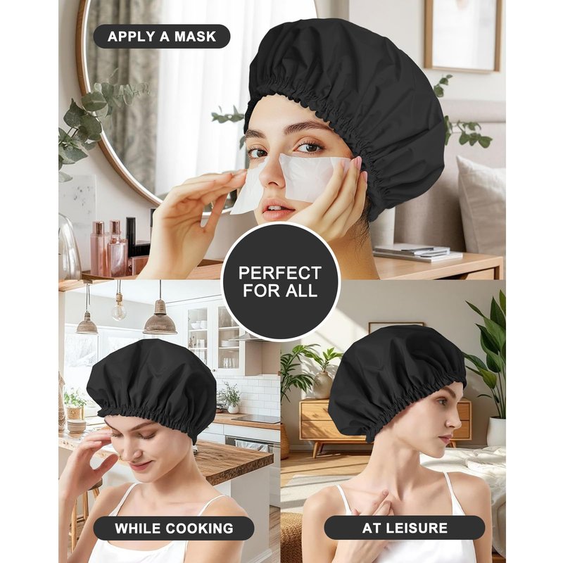 Shower Cap for Women, Double-Layer Waterproof Bath Cap, Reusable Hair Protector, TPU Coated Elastic Bathing Cap for Women & Men
