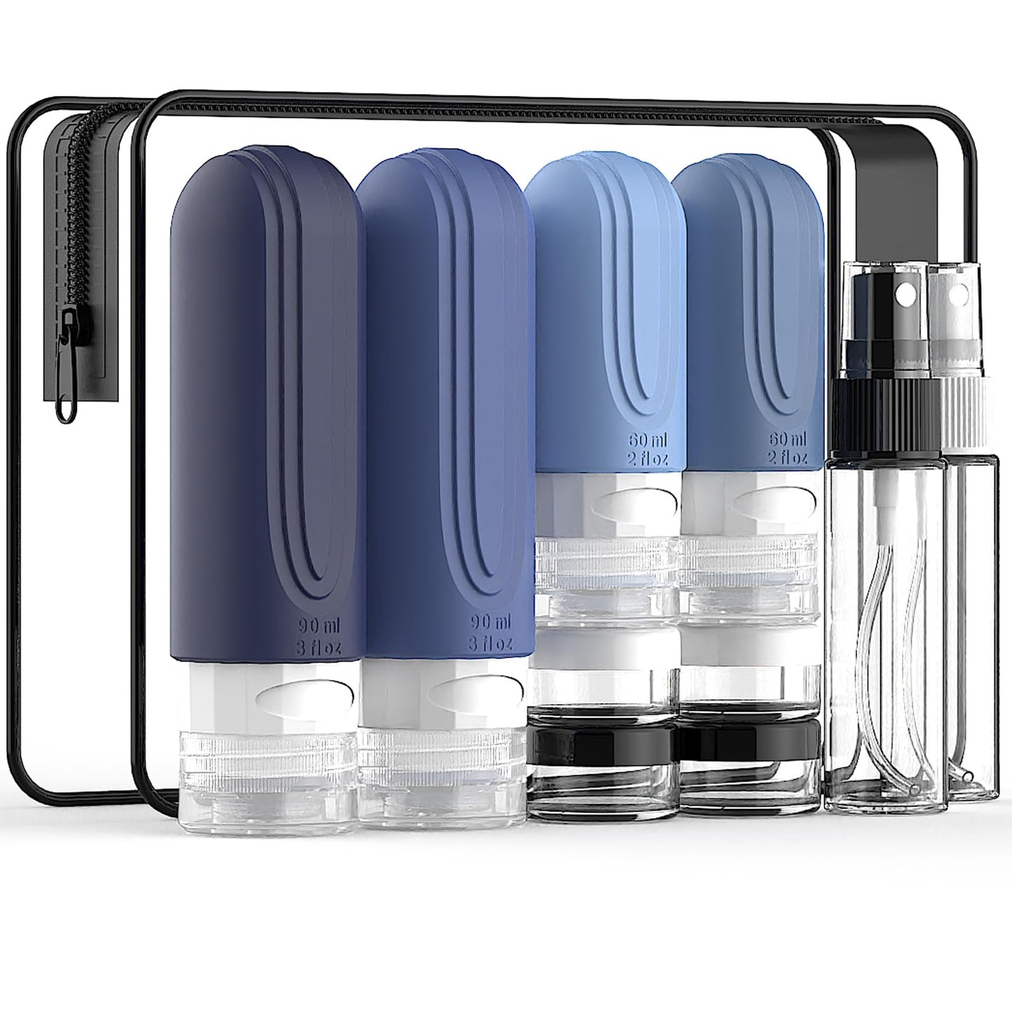 YIIMER Travel Bottles for Toiletries 10 Pack, TSA Approved Travel Size Toiletries Essentials Containers Set, Leak Proof Silicone Bottles Kit, Refillable Liquid & Creams Accessories (BLUE)