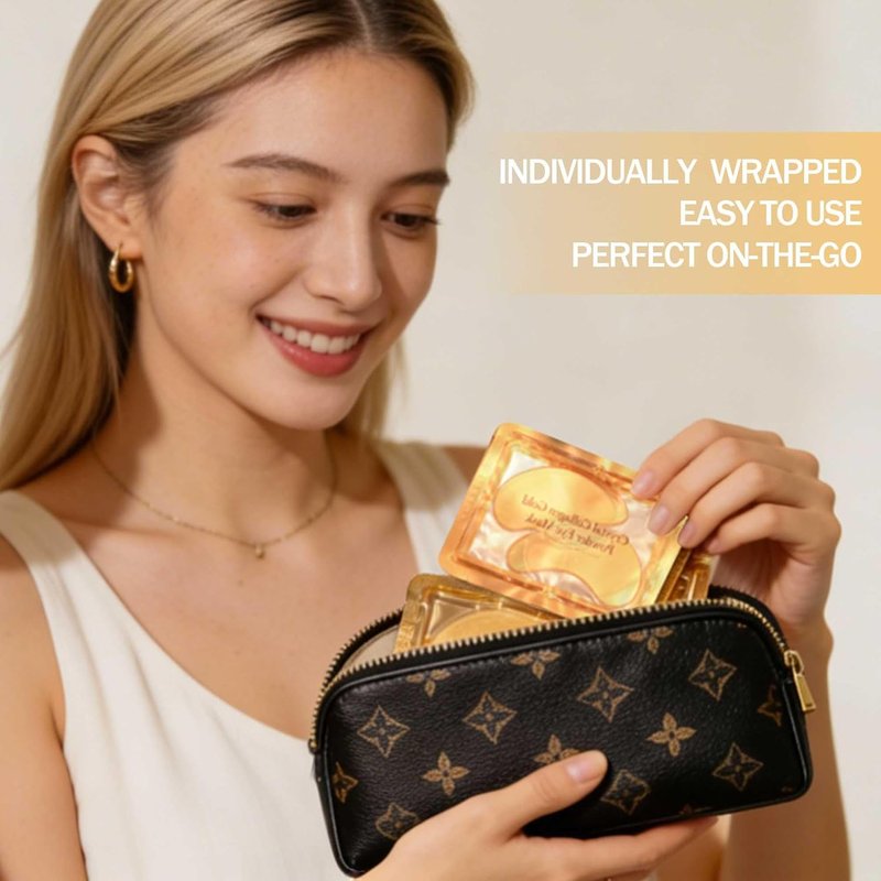 24K Gold Under Eye Patches - Rejuvenate Dark Circles & Puffiness with Collagen & Hyaluronic Acid - 20 Pairs
