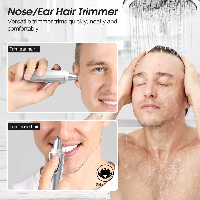 Ear and Nose Hair Trimmer Clipper - 2026 Professional Painless Eyebrow & Facial Hair Trimmer for Men Women,Battery-Operated Trimmer with IPX7 Waterproof,Dual Edge Blades for Easy Cleansing White