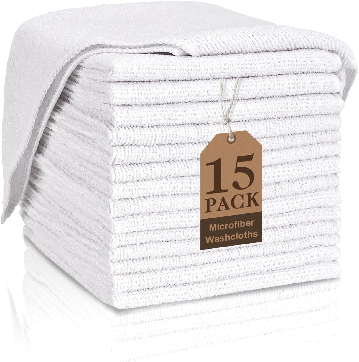 White Washcloths - 15 Pack Highly Absorbent Quick Drying Microfiber Face Towels | Soft Bath Towels 12x12 Inches