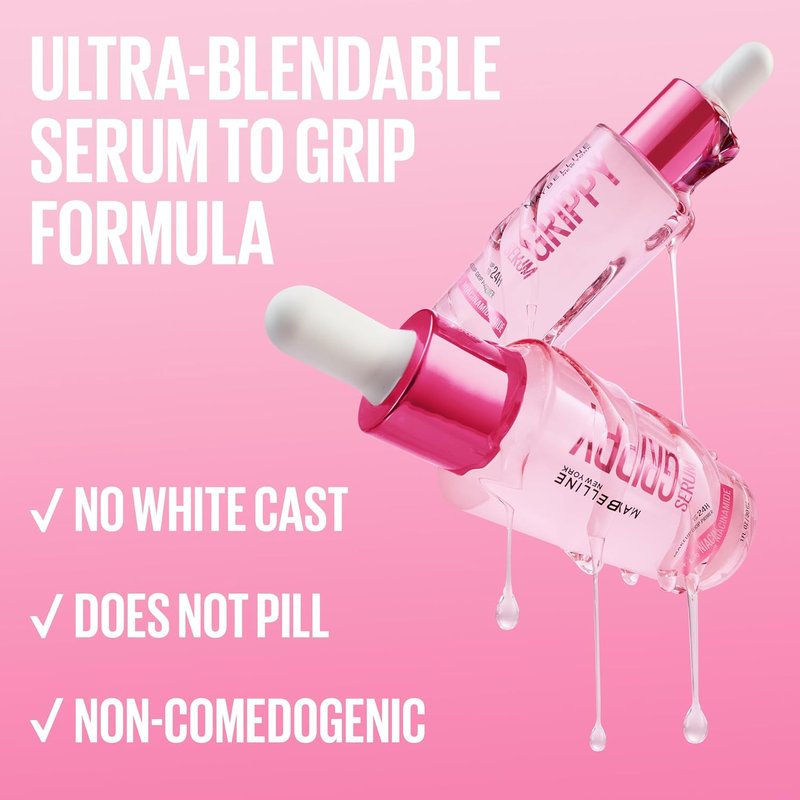 Maybelline Grippy Serum Primer - Hydrating Makeup Primer with 2% Niacinamide | 24HR Wear, Clear, 1 Count