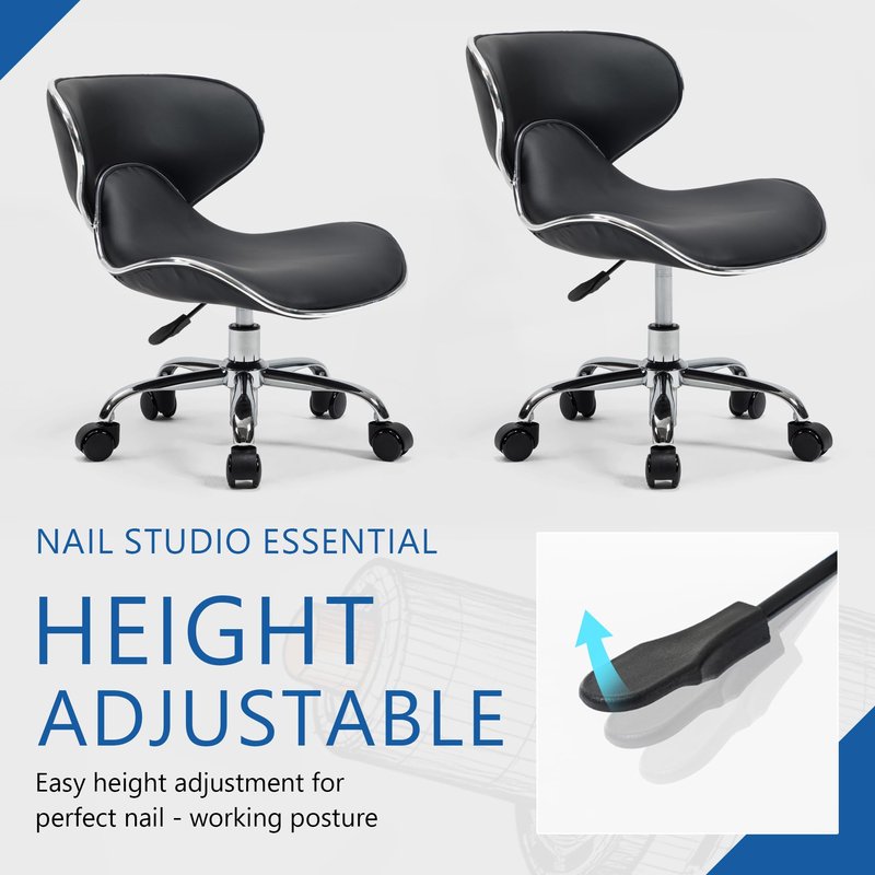 Lessmore Black Swivel & Adjustable Pedicure Stool - Ergonomic Nail tech Chair for Salon Professionals, Comfortable Pedicure Chair with Smooth Rotation (1, Black)