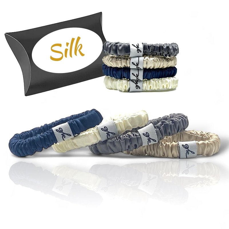 Silk Scrunchies for Women - No Damage Mulberry Silk Hair Ties | 4 Pack No Slip Elastic for All Hair Types (Neutral)