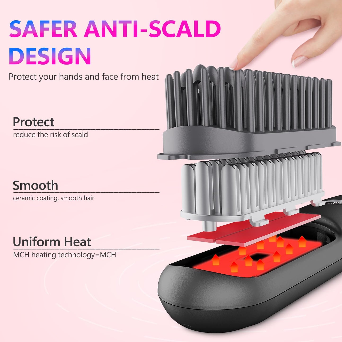 STUDLLY LCD Screen Cordless Hair Straightener and Curler 2 in 1, Rechargeable Portable Mini Travel Negative Ionic Hair Straightening Brush for Women, Fast Heating Hot Comb for Women, Black
