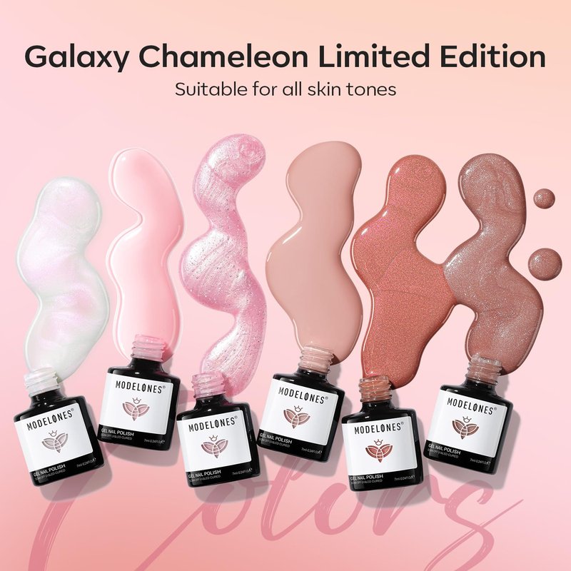 modelones Gel Nail Polish Set 6 Colors Nude Pink Glitter Gel Nail Polish Neutral Pearl White Pink Shimmer Skin Tone Soak Off LED Bubble Bath Collection Nail Art DIY Salon All Seasons Gift For Women