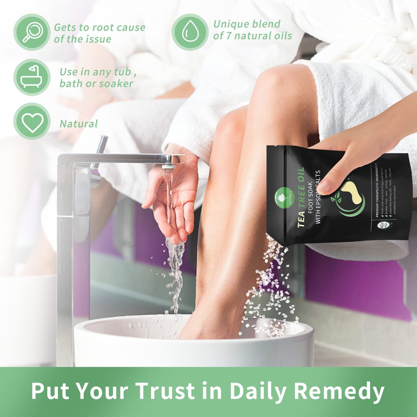 Tea Tree Oil Foot Soak - Epsom Salt Pedicure Spa for Toenail Fungus, Odor & Itch Relief | 16 oz