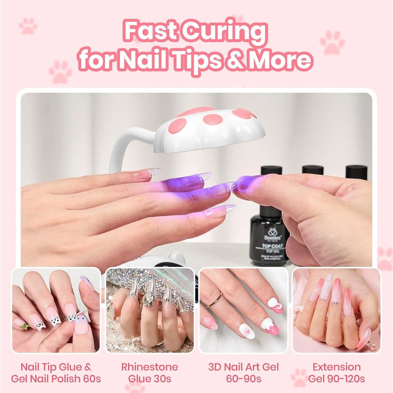 Beetles Gooseneck UV Nail Lamp - Meowgic MilkKitty Mini LED Nail Light with 3 Timer and Countdown Display Flash Cure Lamp for Gel Polish Nails Glue Builder Gel Smart Sensor Cordless Nails Dryer