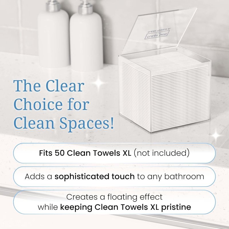 Clear Acrylic Box for Clean Towels - XL Bathroom Storage Container for 50 Disposable Face Towelettes | Organize Cleansing Wipes