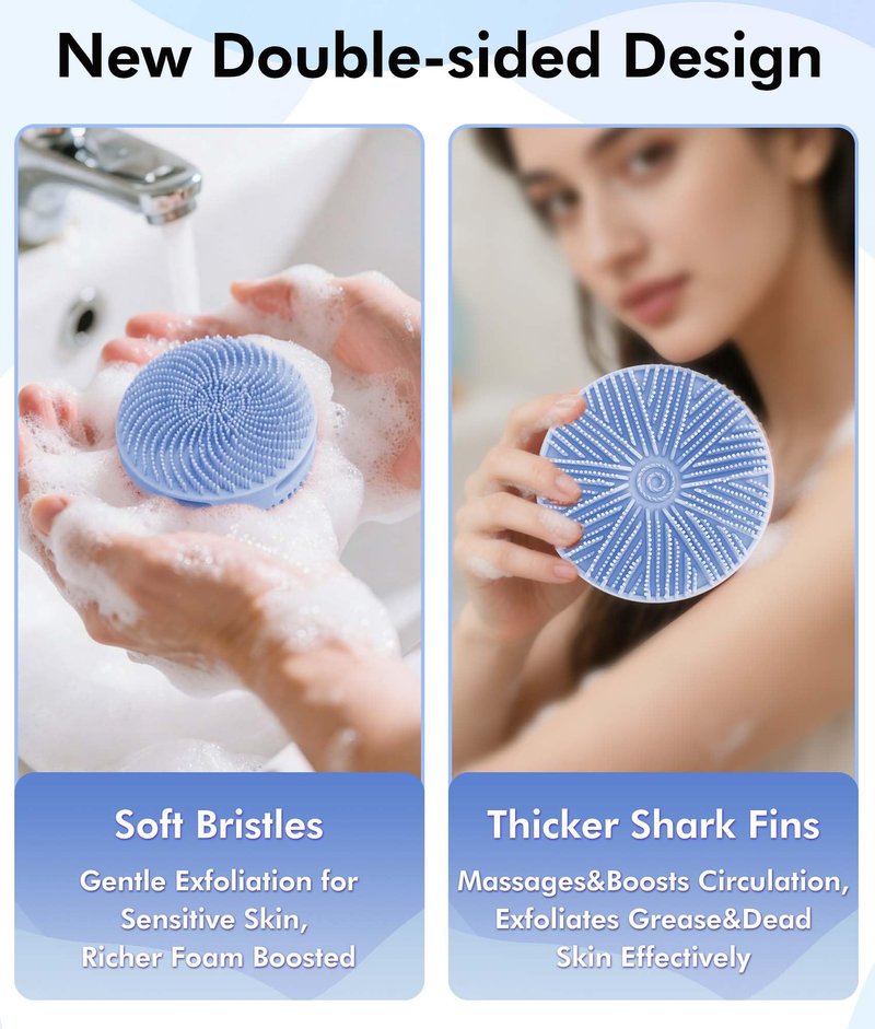 EaTubano Silicone Body Scrubber - 2 Pack Dual-Sided Exfoliating & Massage Scrubber for Women & Men, Rich Foaming Gentle Back Scrubber for All Skin Types (Green+Blue)