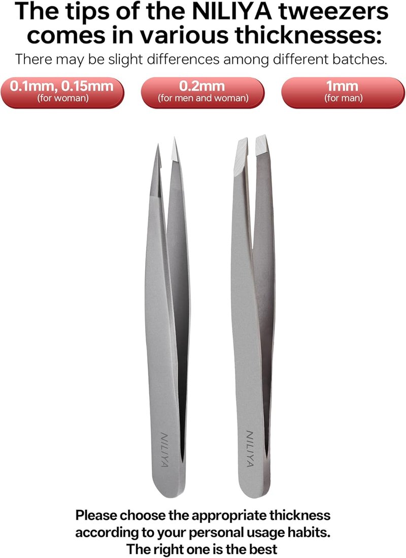 Skiennix Eyebrow Tweezers - Precision Slant Design with Comfortable Grip & Travel Case