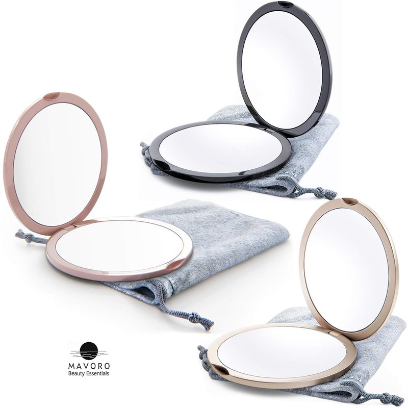Mavoro Magnifying Compact Mirror - 1x/10x Magnification | 4" Double-Sided Travel Makeup Mirror in Champagne Gold