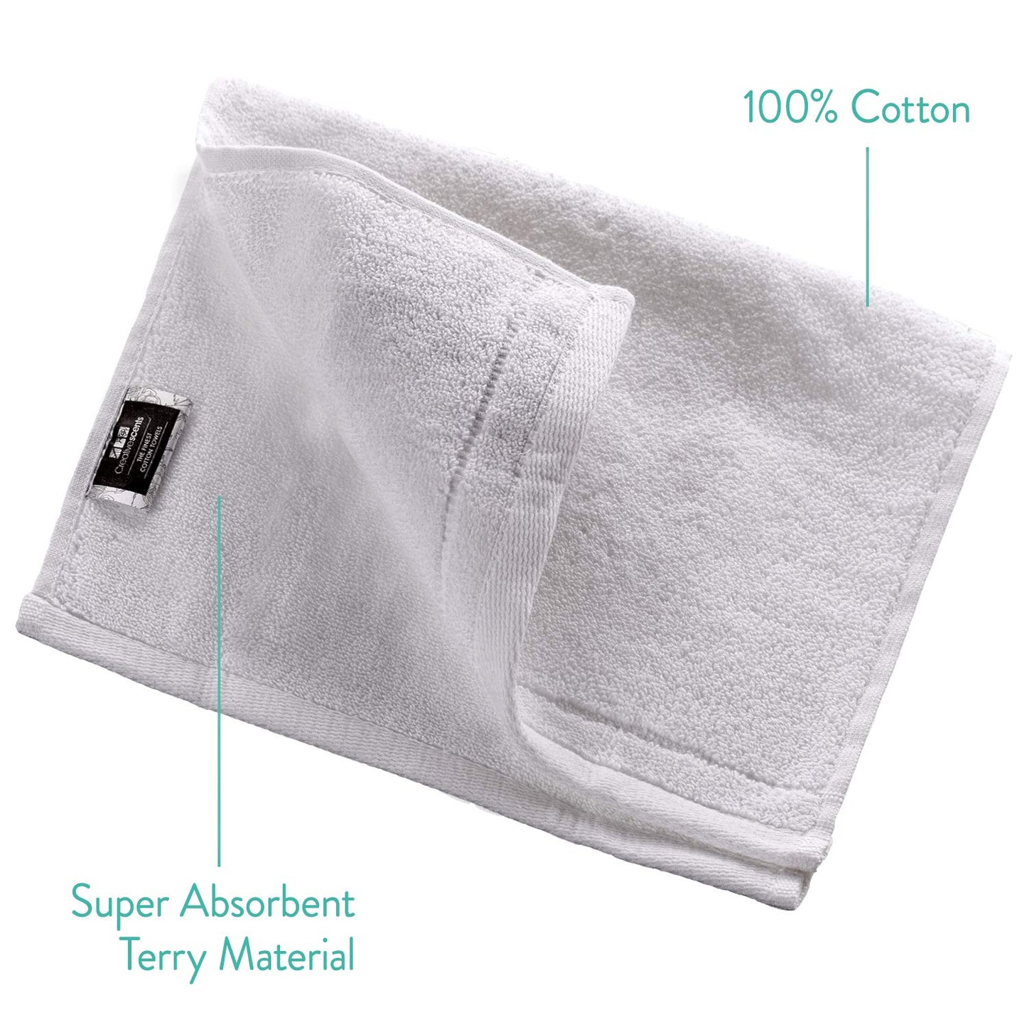 Creative Scents Cotton Fingertip Towel Set - 4 Pack - 11 x 18 Inches Decorative Extra-Absorbent and Soft Terry, Small White Hand Towels for Bathroom and Powder Room, Guest and Housewarming Gift