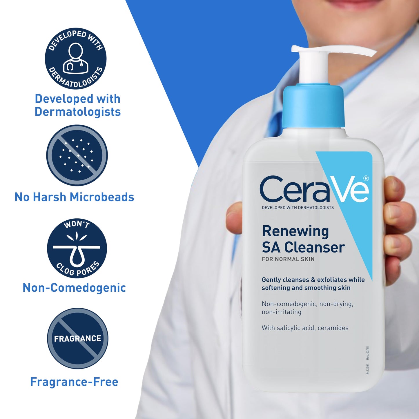 CeraVe Renewing Salicylic Acid Cleanser, Formulated With Hyaluronic Acid, Niacinamide, & Ceramides, Gentle BHA Exfoliating Face Wash Smoothes & Softens Skin, Non Comedogenic & Fragrance Free, 16 Ounce