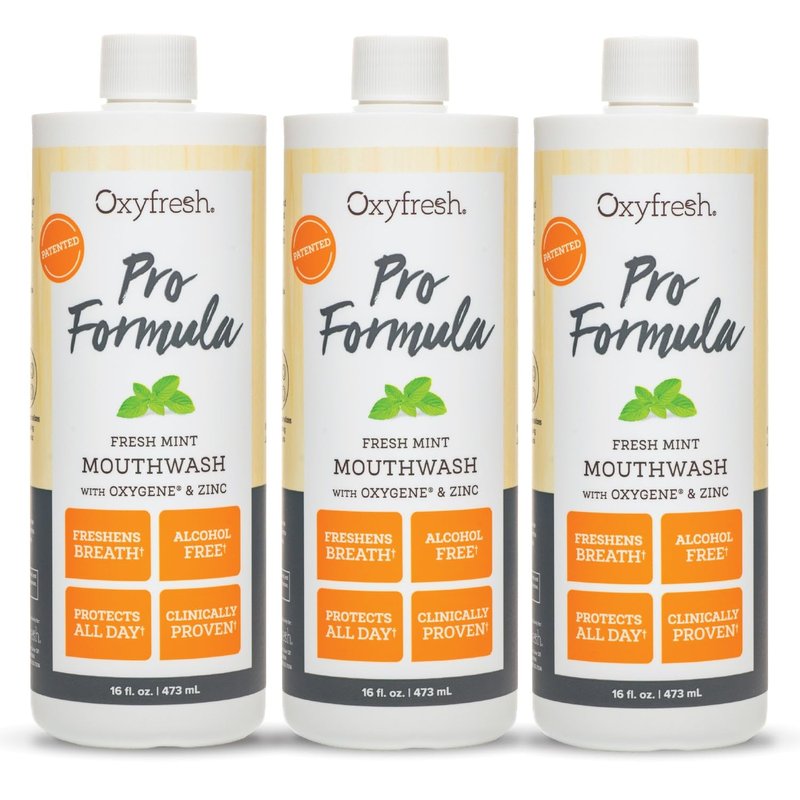 Oxyfresh Pro Formula Fresh Mint Mouthwash – Patented Zinc Mouthrinse for Fresh Breath, Healthy Gums & Bad Breath Treatment for Adults - Dye, Fluoride & Alcohol Free (16 oz Pack of 3)