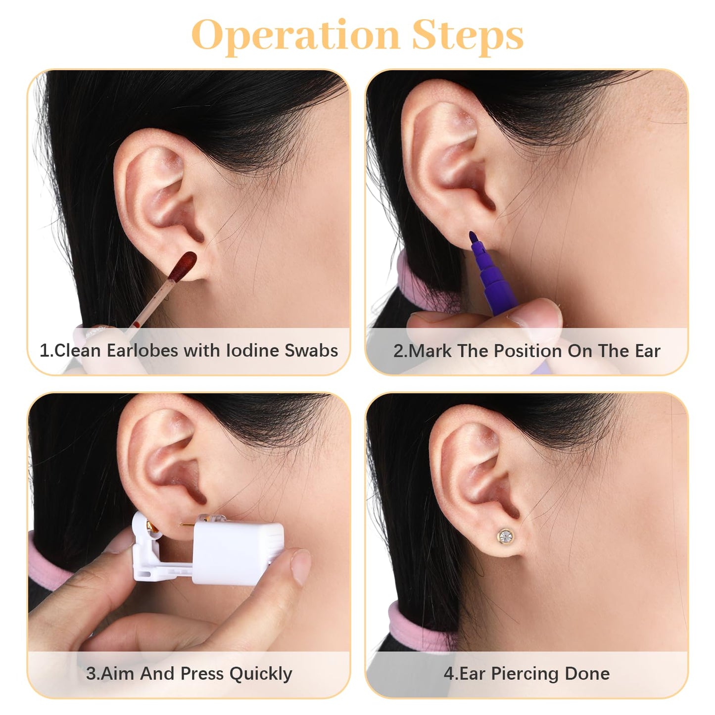 xieketn Gold Ear Piercing Kit, Cartilage Ear Piercing Gun Kit, Piercings Tool at Home with 6 Pcs Disposable Self Piercing Gun Needles 12 Pcs Hypoallergenic Earrings Studs Iodine Swabs for Women