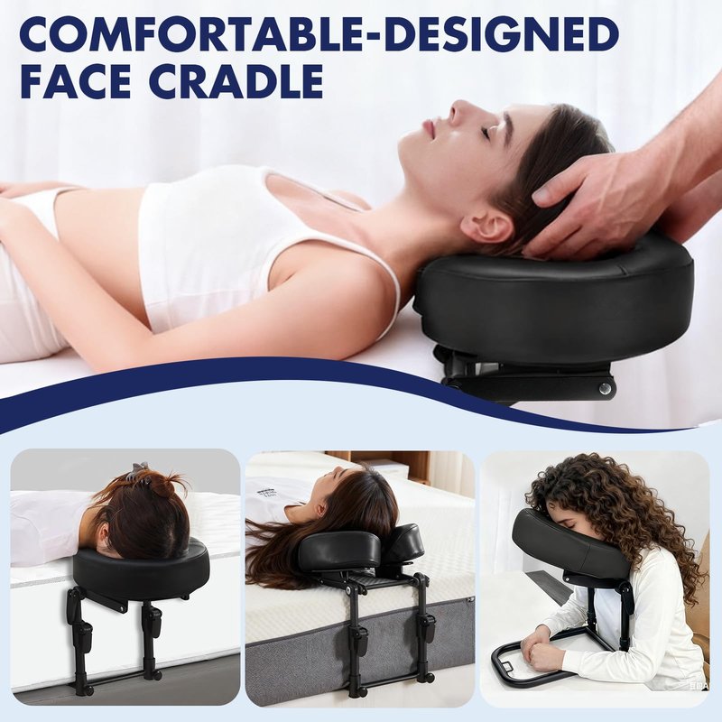 KONOVOLY Massage Headrest for Bed, Massage Home Mattress Top Massage Bed Head Extension Kit, Adjustable Headrest Face Cushion Massage Table at Home, Face Down Pillow After Eye Surgery (Black)