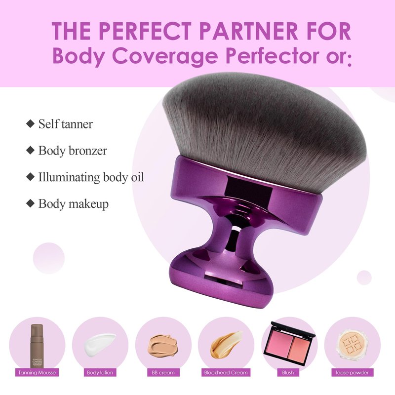 Blend & Blur Extra Large Body Kabuki Brush & Self Tanner Brush - For Body Makeup & Foundation - Blending Applicator For Self Tanning - Durable Vegan Bristles - with Protective Bag (Purple-large)