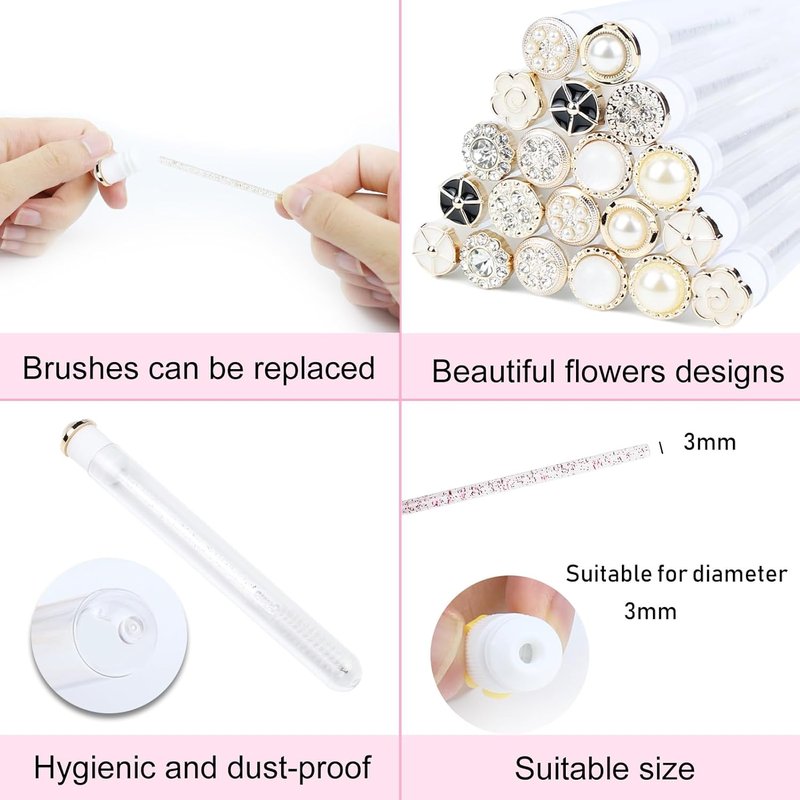 Skiennix 20pcs Mascara Wands - Reusable Lash Spoolies & Eyelash Brush Tubes | Pearl Diamond Design