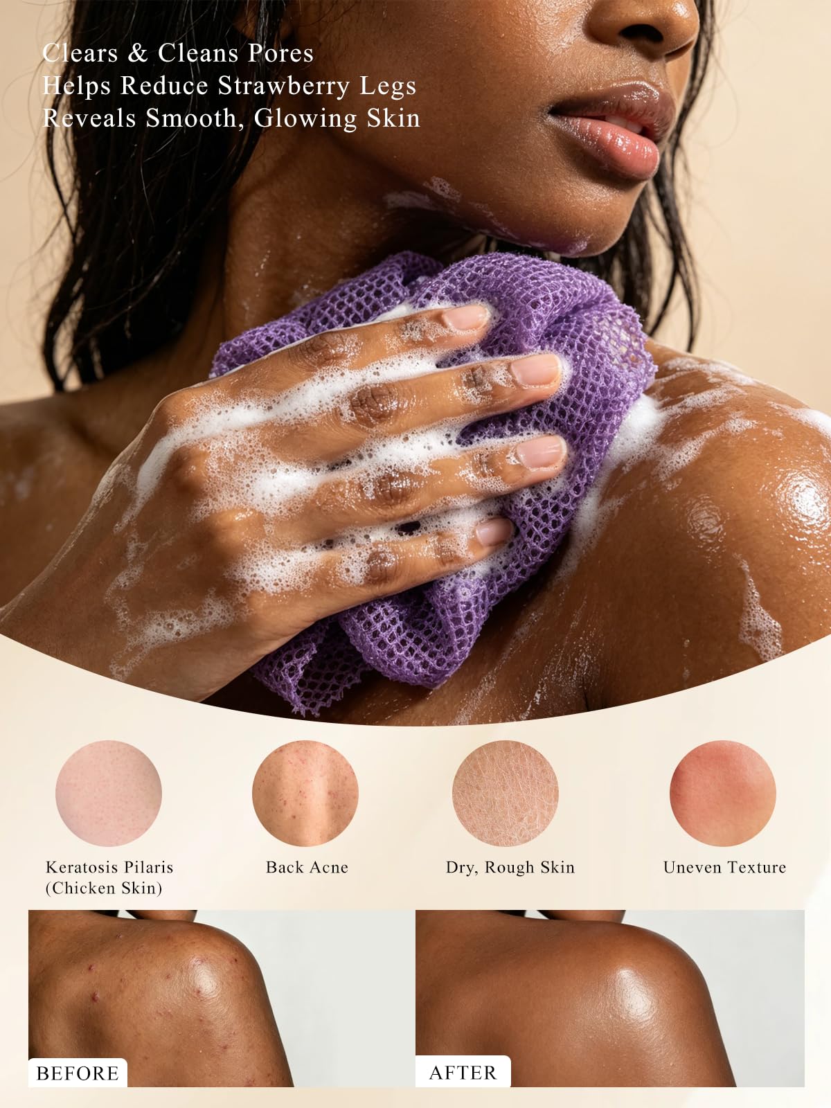 SPMKTBOZAI 4 Pack African Net Sponge, Authentic African Exfoliating Net Sponge for Body & Back, Extra Long Stretchable African Wash Cloth Bath Scrubber for Smooth Skin & Daily Shower