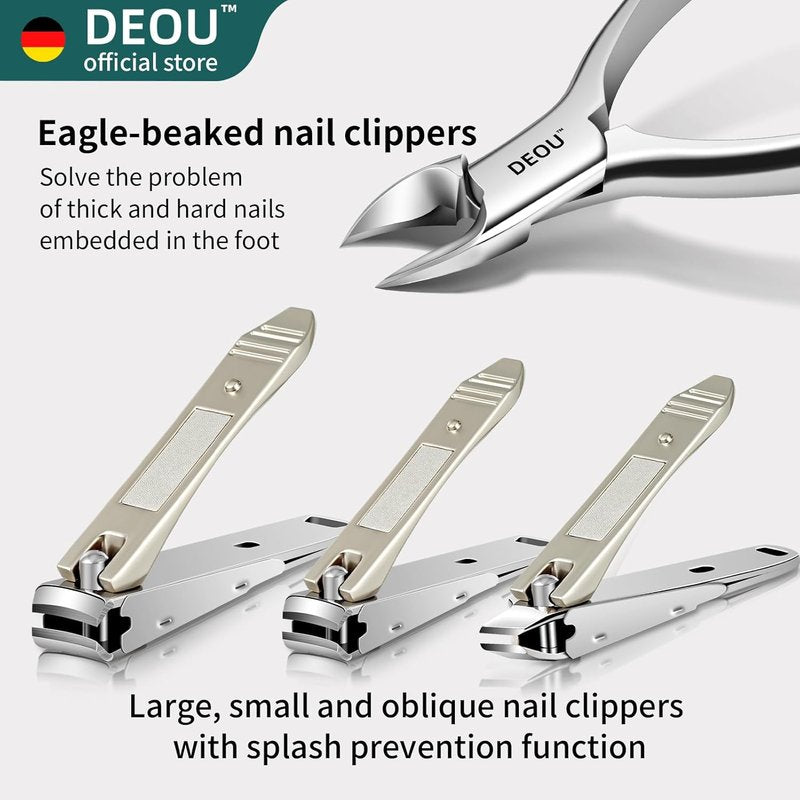 DEOU Manicure Set - Professional Stainless Steel Nail Clippers & Grooming Tools | Gray Upgrade