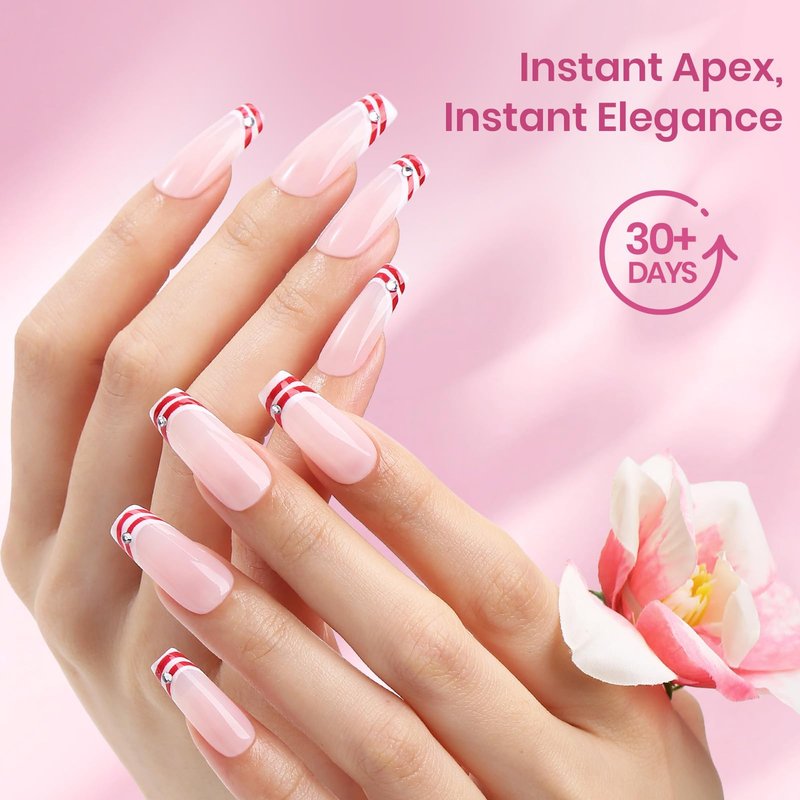 Beetles Tipex Lite Instant Apex Nail Tips, Medium Coffin, 16 Sizes | 00–14, Built-in Apex Acrylic Tips for Flat & Natural Nail Beds, Beginner-Friendly Easy DIY Nail Extensions