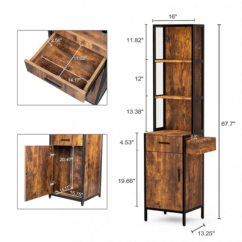 3-Layer Salon Storage Cabinet - Beauty Barber Styling Station Organizer with Drawer & Hot Tool Holders | Rustic Design
