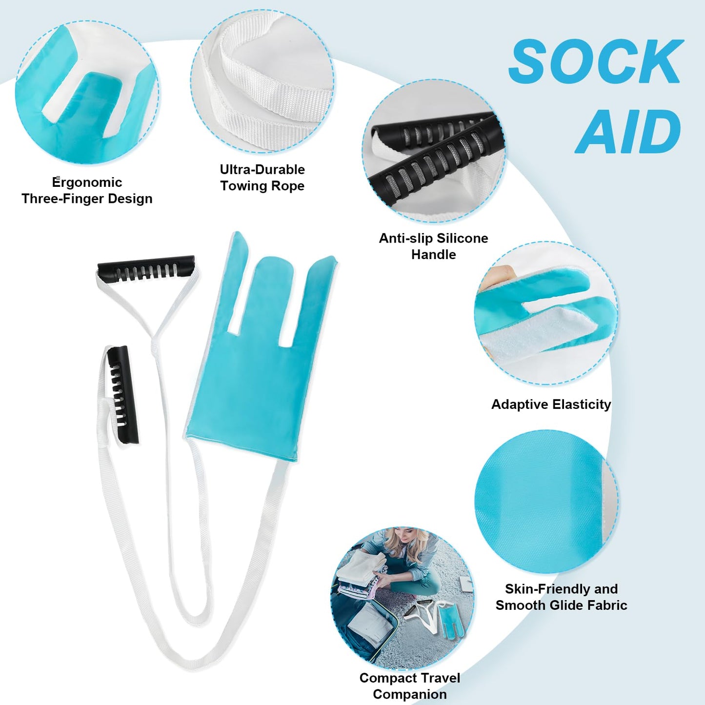 Sock Aid - Sock Aid Device for Seniors, Sock Aids for Putting on and Off, Sock Helper Aide Tool for Disabled, Pregnant, Sock Slider, Sock Assistant Device No Bending (Anti-Slip Handle)