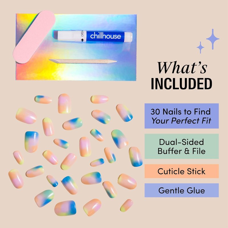 Chillhouse Press-On Nails Kit - Groovy Baby Oval Tips | 30 Customizable Shapes & Sizes, Up to 2 Weeks Wear