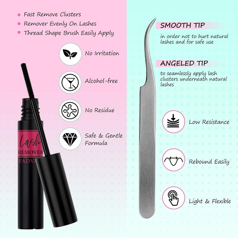 FADVAN Eyelash Extension Kit - 280pcs Mixed Individual Lash Clusters 9-16mm | Includes Bond, Seal & Tweezers