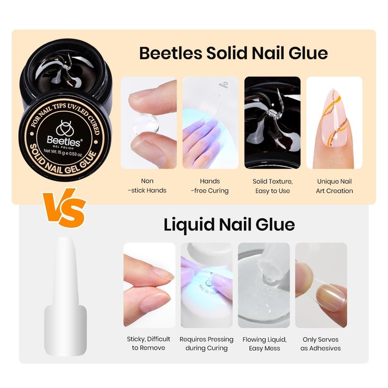 Beetles Solid Nail Glue Gel with 20ml Nail Glue Remover Set 15g for Press On Nails Acrylic Nails Tips U V Light Cured & Solid Glue Remover- Not for Uv Gel Glue