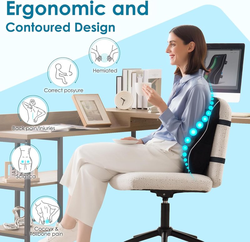 Niceeday Lumbar Support Pillow - Memory Foam Back Cushion for Lower Back Pain Relief | Ergonomic Design