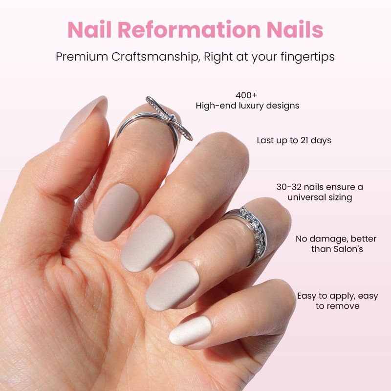 Nail Reformation Press On Nails, Matte Grey | Smoky Grey Short Round Fake Nails with Cat Eye Velvet Finish, Reusable Natural Stick On Nails Kit - 32 Pcs in 16 Sizes with Glue, Manicure Gifts for Women