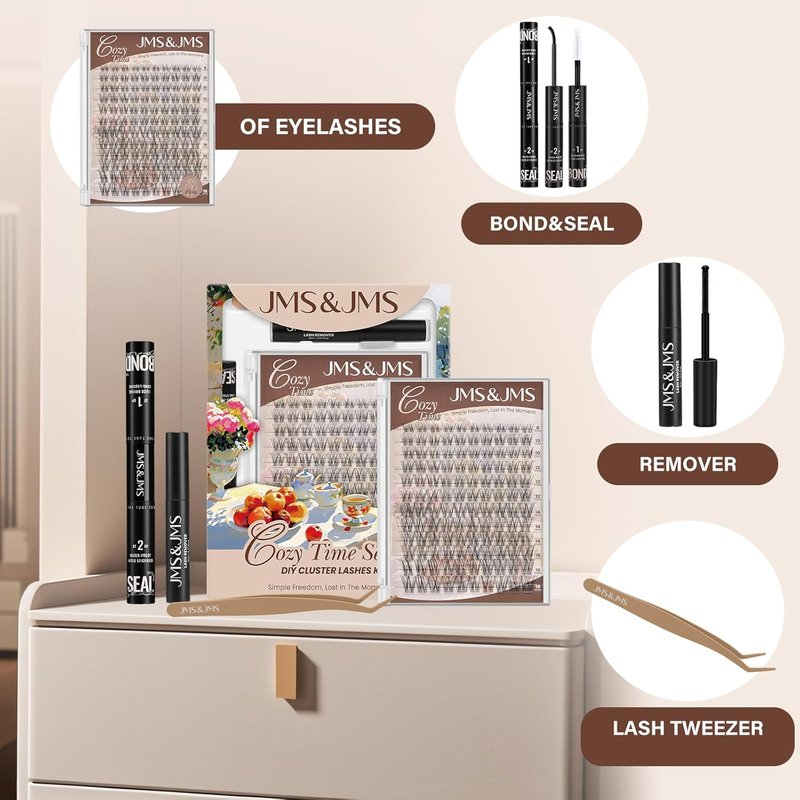 JMS&JMS Venus Lash Clusters Kit - Natural Velour Lash Clusters with Invisible Band & Applicator | Flora-C-8-18MIX