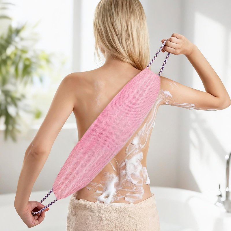 Manmihealth Soft Silicone Body Scruuber & African Bath Sponge Net Set, Gentle-Cleansing Shower Brush & Exfoliating Mesh Combination, Lathering Well Africa Wash Net Shower Scrubber (Pink)