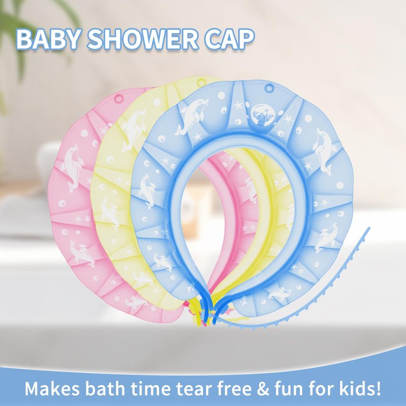 kair Baby Kids Bath Visor Soft Adjustable Silicone Toddler Children Shower Cap Hair Washing Hat Keep Kids Shield Water Out of Eyes & Ears Head Circumference 17"-24" (Blue, More Than 24 Months)