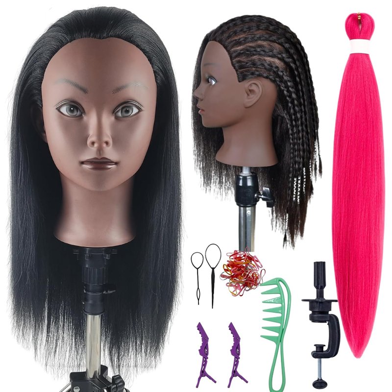 Practice Hair Mannequin Head - Yaki Texture for Braiding & Hairstyling | Perfect for Kids