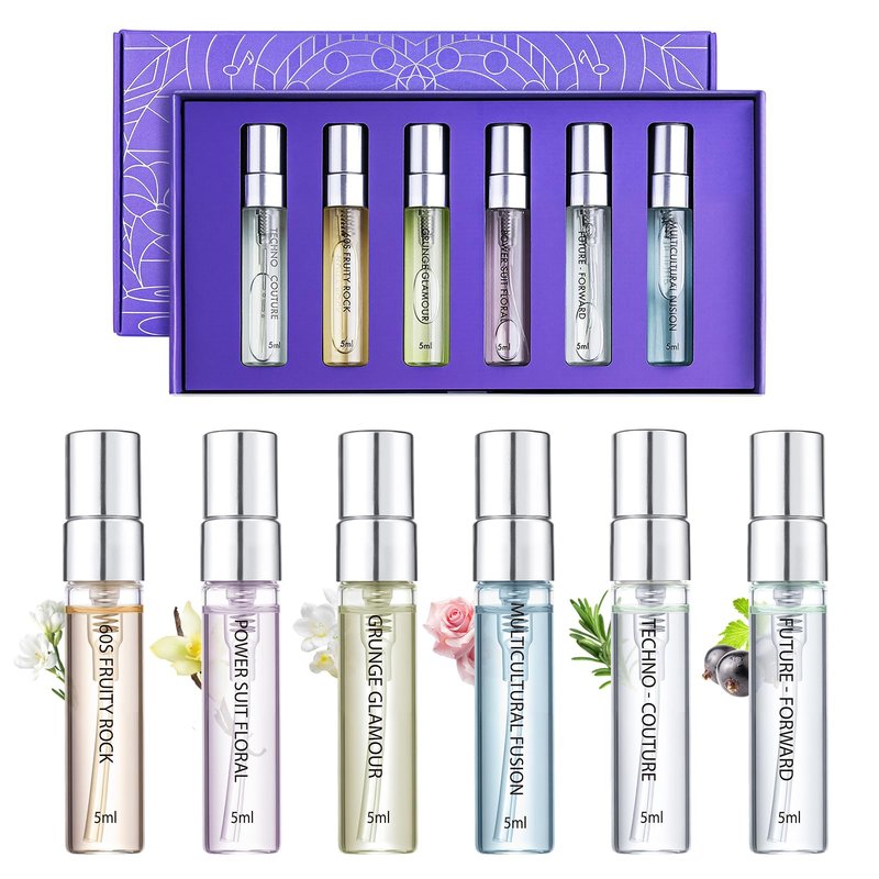 Roseye 6pcs Fashion Capital Perfume Samples Set,Travel Size Mini Perfume with Scent Cards, Inspired by American Fashion Icons, Perfume Discovery Set Holiday & Birthday Gift Idea