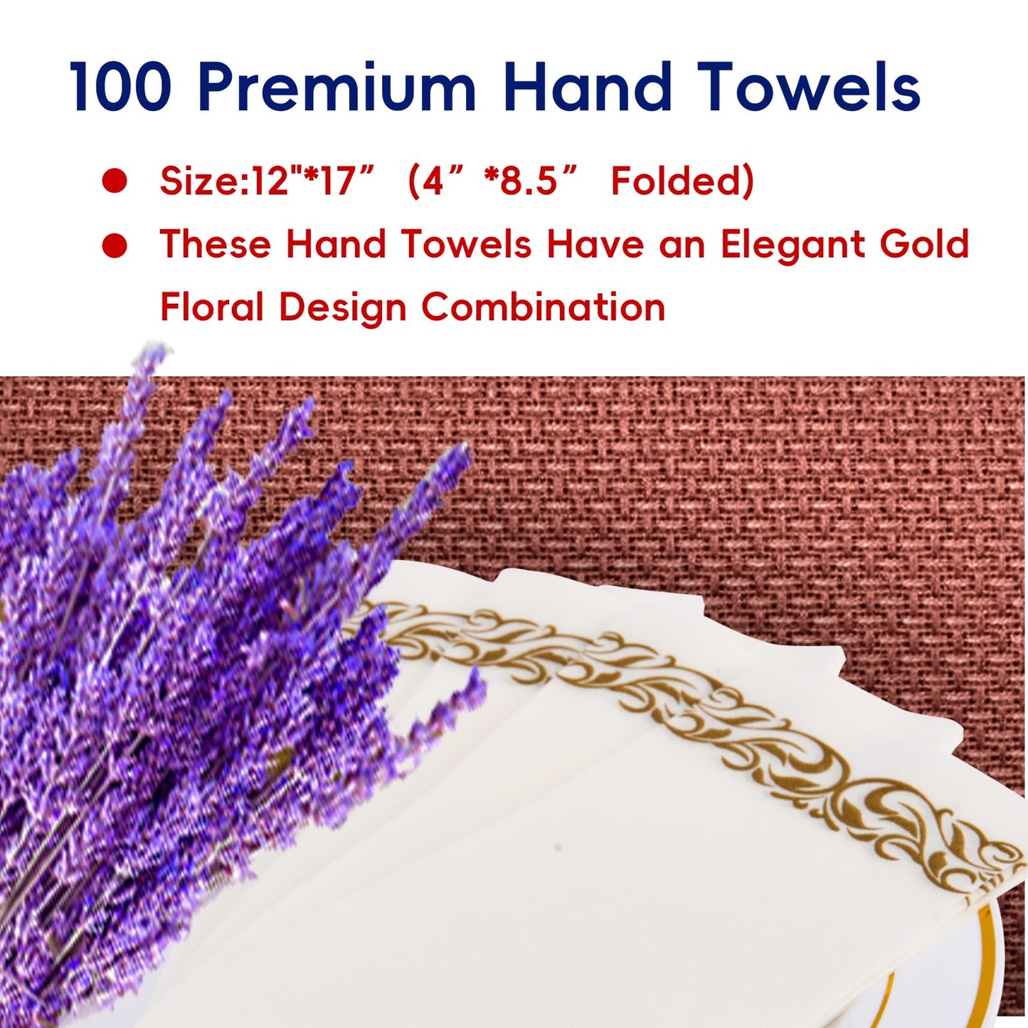 JOLLY CHEF 100 Disposable Hand Towels, Soft and Absorbent Linen Feel Dinner Napkin, Elegant Decorative Paper Guest Towels for Kitchen, Bathroom,Thanksgiving, Weddings,Parties, Gold and White