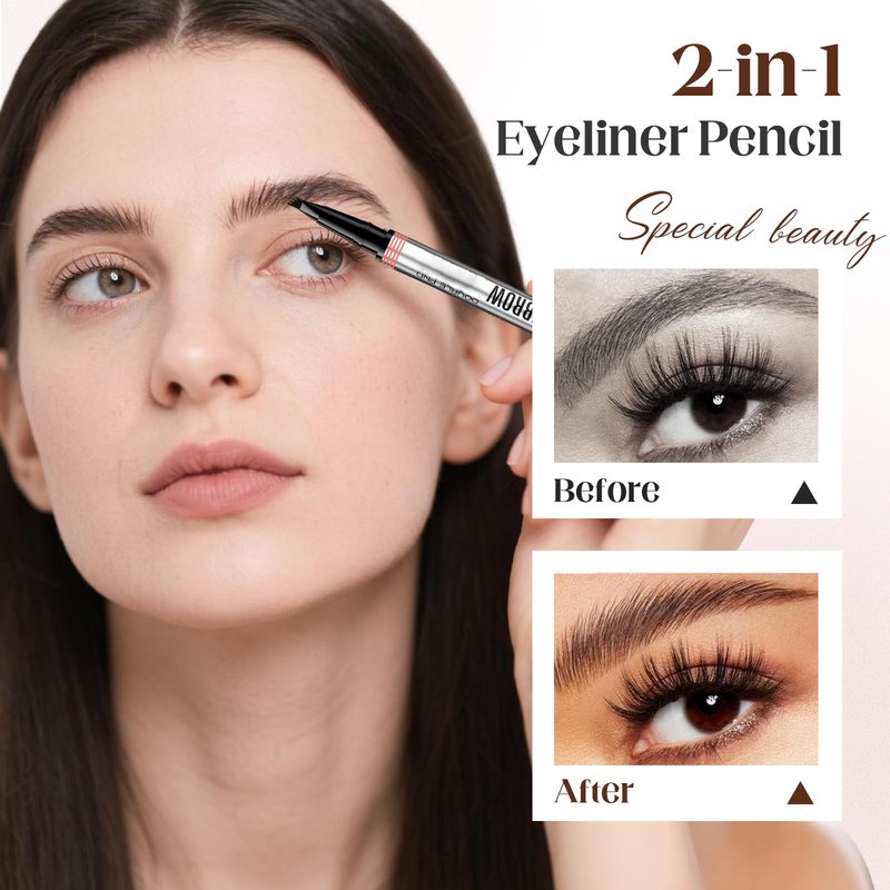 2-in-1 Eyebrow Pencil with Gel, 2026 New Dual-Ended Premium 3D Waterproof 4 Tipped Spoolie Brush Precise Brow Pen Natural Brow Makeup for All Day (Dark Brown)
