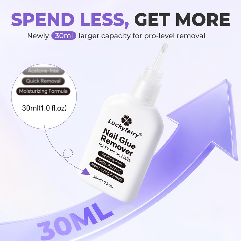 Luckyfairy 30ml Nail Glue Remover: Multi-functional Press On Nail Remover, Gentle Non-Acetone Nail Polish Remover for Gel Nails Tips, Quick Easy Removal Glueoff, Not for Gel Polish
