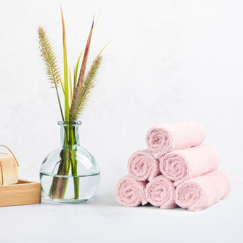 Highly Absorbent Cotton Washcloths - Fast Drying Bathroom & Face Towels | 12 x 12 Inches, Petal Pink, 24-Pack