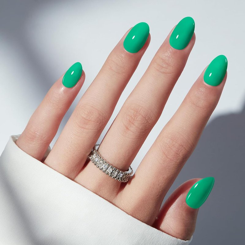 Modelones Bright Green Oval Press-On Nails Kit - 32 Pcs with Glue, File & Prep Pad | Perfect Spring Gift for Women