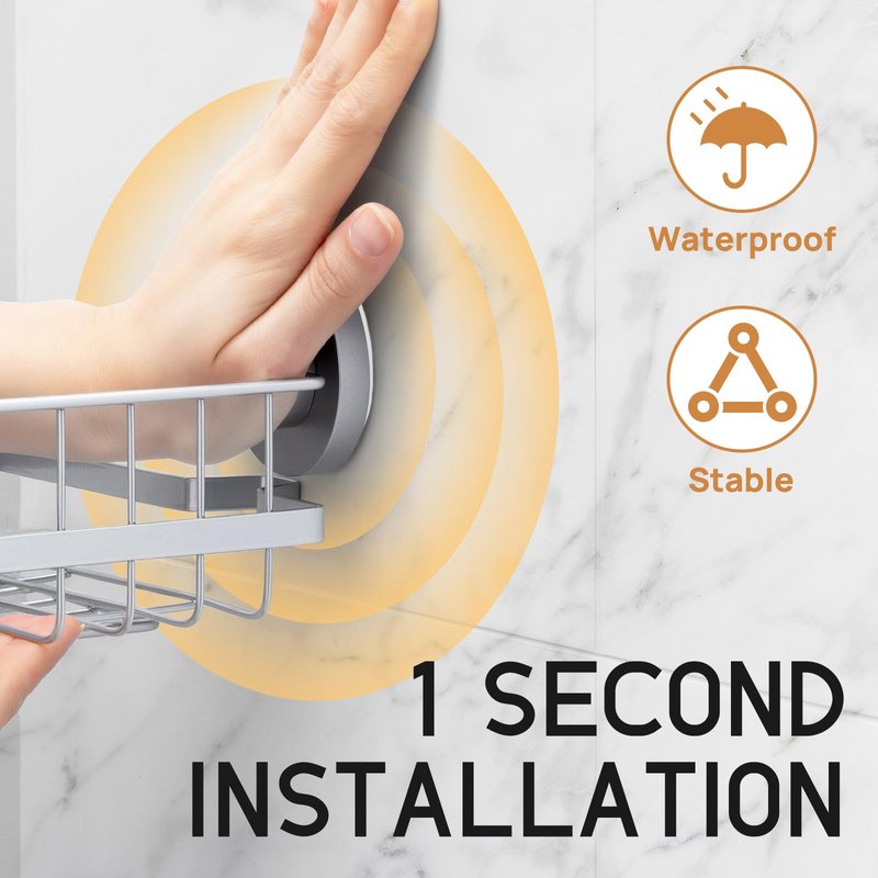 LEVERLOC 2 Pack Corner-adaptive Suction Cup Shower Caddies, Drill-Free Wall Mounted Basket, Stainless Steel Rustproof Corner Shower Shelf, Large Capacity Removable Suction Cup Bathroom Organizer, Gray