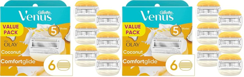 Gillette Venus ComfortGlide Women's Razor Blade Refills - Infused with Olay Coconut Scent, 6 Count (Pack of 2)