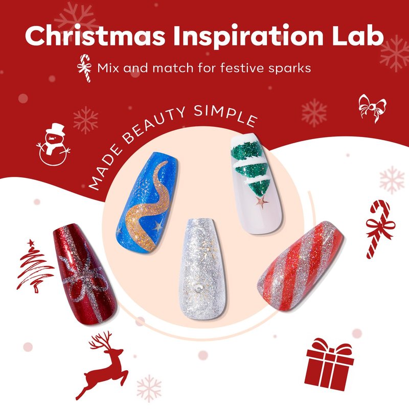 modelones Christmas Nail Polish Set 6 Colors, Red Green Burgundy Gold Silver Blue Glitter Quick Dry Mini Nail Lacquer Kit with Stickers, Winter Nail Art Manicure New Year Gift for Girls Women
