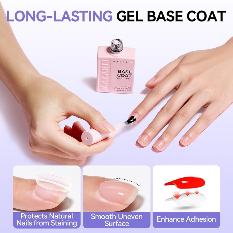 Makartt Gel Top and Base Coat Set - 2 PCS 15ml No Wipe Diamond-Shine Long-Lasting Nail Polish | Perfect for Home DIY Gifts